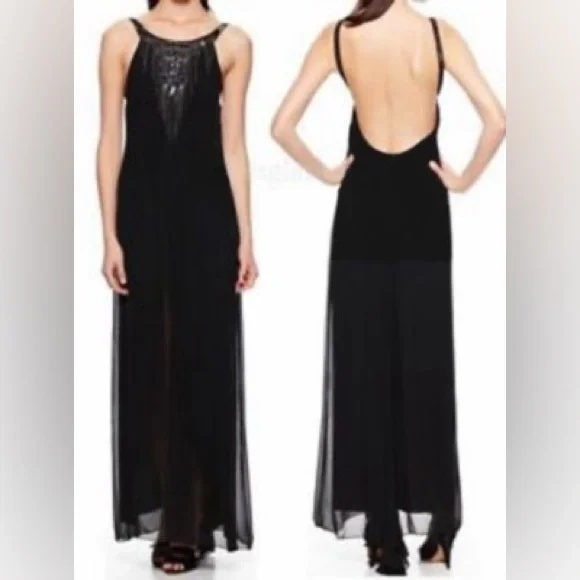 100% Silk Beaded Maxi Dress BCBG MaxAzria - Picture 7 of 11